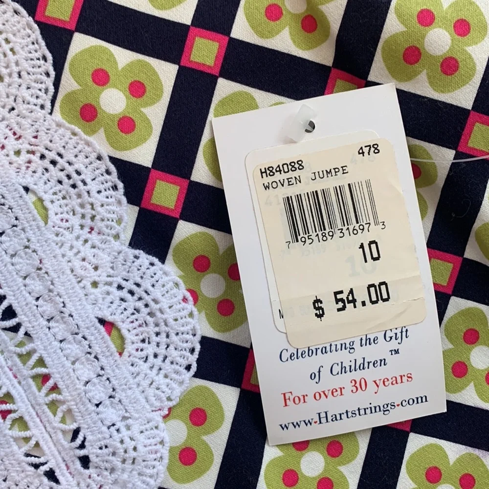 NWT Hartstrings 10 Woven Jumper Dress Navy Green Pink *Flaw - Picture 7 of 15